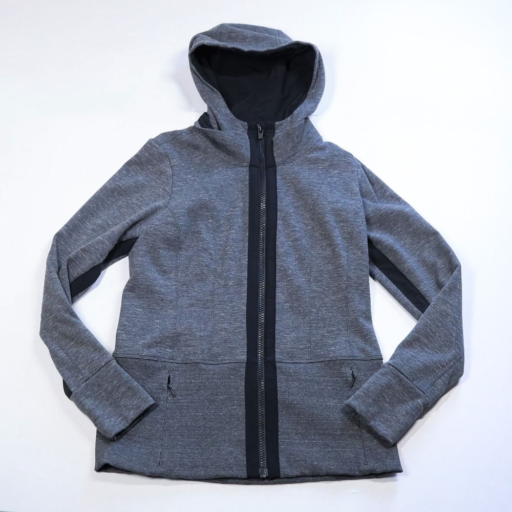 Athleta Victory Full Zip Hoodie Womens M Grey Heather Thumbhole Jacket 373161-02